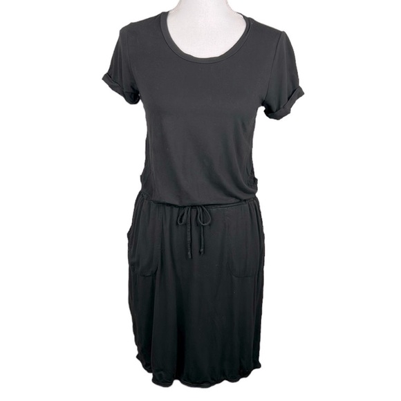 32 Cool Black T-Shirt Drawstring Waist Midi Dress Size Small - Picture 1 of 7